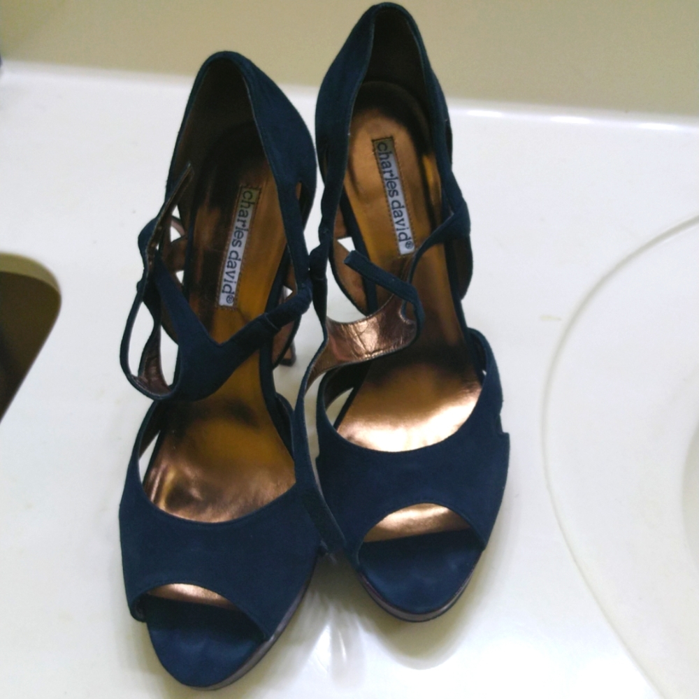 Charles David high heel sandals, Indigo Suede, Size 8, great condition